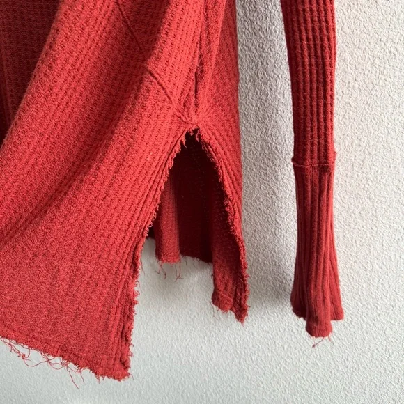 Free People Drippy Thermal Sunset Park Top Dark Rust Red Long Sleeve Waffle Knit - Picture 6 of 9